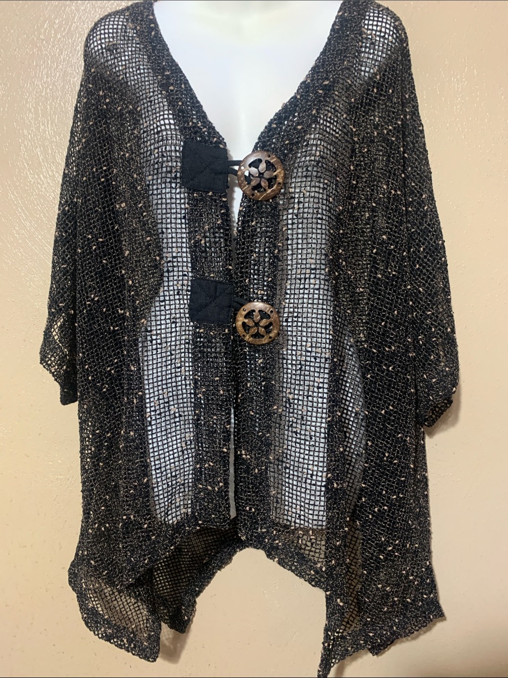 Black Open-Weave Button-Front Women's Cardigan Sweater